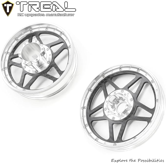 TREAL Losi Promoto MX Front and Rear Wheels(2P), CNC Machined Aluminum w Carbon Rims for Losi 1/4 FXR Motorcycle(Silver)