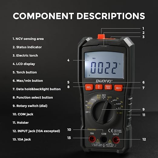 Digital Multimeter 5999 Counts TRMS, Auto-Ranging Voltage Tester with Temperature, Continuity, Capacitance, LED Flashlight, CAT III 600V
