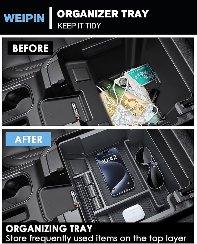 For 7PCS Silverado Sierra Center Console Organizer & Console Liners - Refreshed Models 2022-2026 Chevy Silverado/GMC Sierra 1500-2024-2026 Silverado/Sierra 2500HD 3500HD