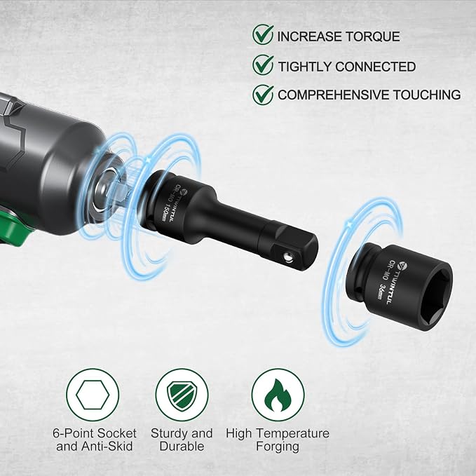 3/4 Inch Drive Impact Socket Set, 20 Pcs Metric 17mm to 55mm | Heavy Duty CR-MO Steel, 24T Ratchet Wrench, 18" Sliding T-Bar & Extension Bars, Metal Storage Case for Truck, Tractor Repair