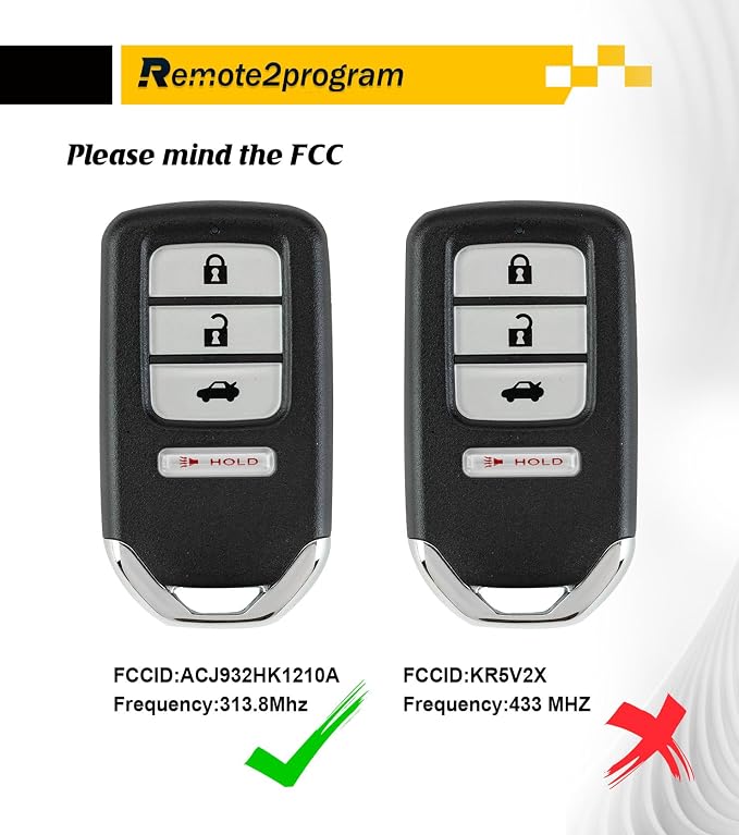 Self Programmable Car Key Fob Smart Keyless Entry Remote Replacement for 2013-2015 Honda Accord/2014-2015 Honda Civic with FCC: ACJ932HK1210A (4 BUTTON/ACJ932HK1210A)