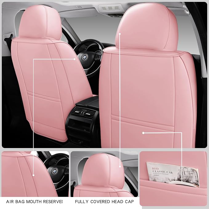 Full Coverage Full Set Waterproof Leather Car Seat Covers with Lumber Support and Airbag Compatible Universal Fit for Most SUVs,Trucks,and Sedans with 5 Seats in Automotive Seat Covers
