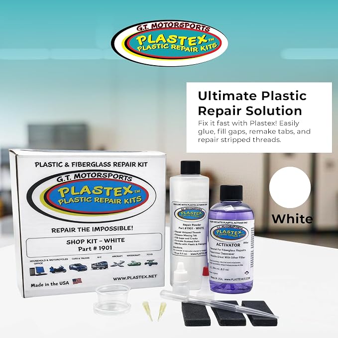 Plastex Plastic Repair Kits - Easily Glue, Repair or Remake Broken Plastic, Fiberglass, Wood & More!. (XL White Kit)