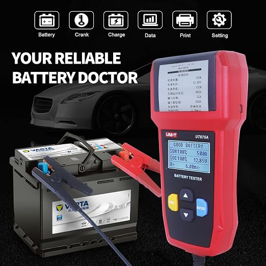 UNI-T UT675A 12V/24V Car Battery Tester with Printer, 40-2000 CCA Automotive Battery Load Tester, Battery Analyzer&Checker Alternator Tester for Car Truck Motorcycle, USB Data Transfer