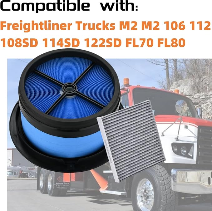 AF26427 P607955 Cabin Engine Air Filter Kit Compatible with Freightliner M2 106 112 108SD FL70 Trucks Replace AF26427 36000006 abpn10g P607955 PA5359 AF26154 42809 PA10188