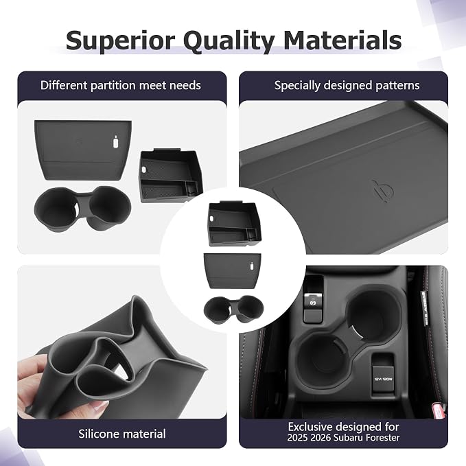 LUWU for 2025 2026 Subaru Forester Accessories for 2025 2026 Forester Wireless Charging Mat - Center Console Cup Holder - Armrest Console Storage Box 3-Pack (Not for 2026 Touring/Wilderness/Premium)