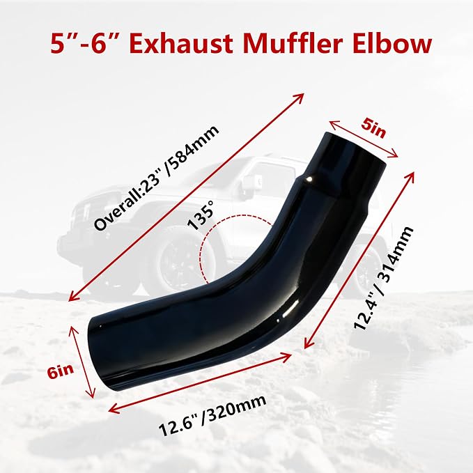 Universal 5" to 6" Exhaust Elbow Pipe with Steel Clamp - Silver Chrome or Black Painted for Car, Truck & Diesel