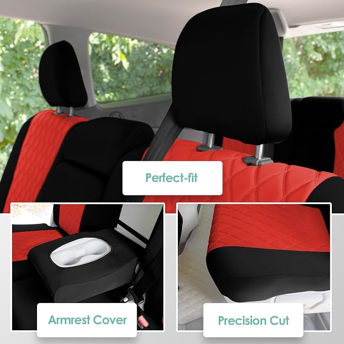 FH Group Custom Fit Seat Covers - EX-L Touring 2016-2022 EX | Elite | SE 2019-2022, 2nd Row Electric Button Bench Only, Red Neoprene Seat Covers for SUV