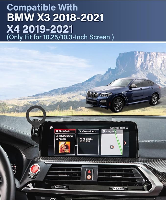 PZK Car Phone Holder for BMW X3 2018-2021/ BMW X4 2019-2021 Accessories 10.25/10.3-Inch Screen Fixed Clip Compatible with Magsafe Phone Mount with Sunglasses Storage Box 360° Rotation Not Affect Vent