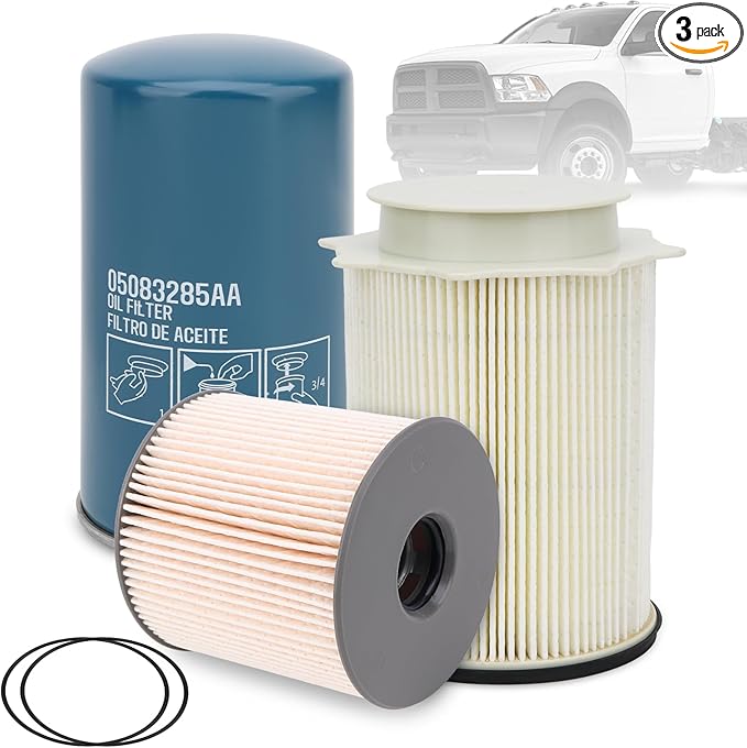 6.7L Cummins Fuel Water Separator Filter Fuel Filter & Oil Filter Kit - Replaces 68436631AA，68157291AA，05083285AA - Compatible with Dodge Ram 2500/3500/4500/5500 （2019-2023）