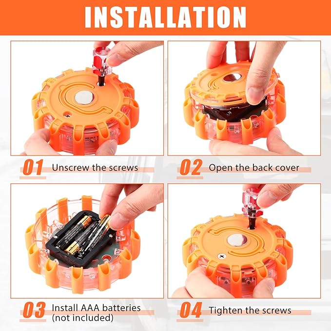 Tallew 8 Pack LED Road Emergency Roadside Lights Flashing Safety Warning Kit Beacon Magnet Hook Vehicle Boat Truck Disc Magnetic Flash Cars Security Driveway Automotive Strobe