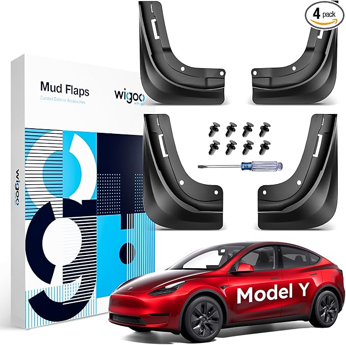 Wigoo 2026 Upgraded Tesla Model Y Accessories Mud Flaps [Stay Clean, Protect Paint] All Weather Splash Guards, for Tesla Model Y 2020~2024, Enhanced Thicker Version