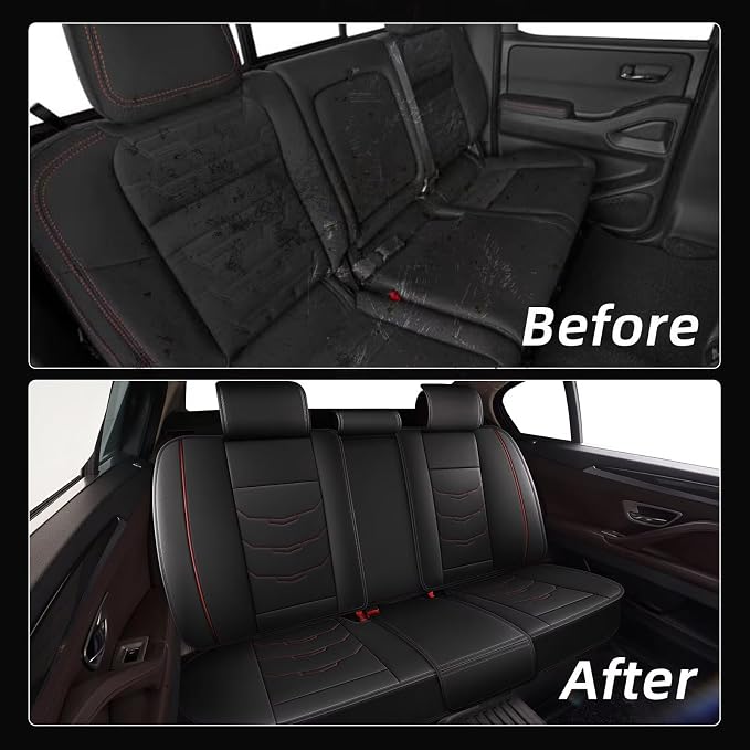 Car Seat Covers Fit for Cadillac SRX 2010-2016 Full Set Luxury Leather Seat Cushion Waterproof Automotive Seat Protectors(5 Seat, Black&Redline)