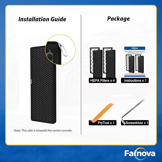 Compatible with Tesla Model Y 2020-2025 Juniper Intake Cabin Air Filter Activated Carbon 5-Layer Replacement HEPA Filter Kit - Includes Tools & Installation Guide (Set of 4 Packs)