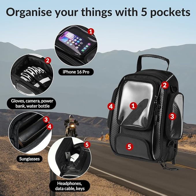 Motorcycle Tank Bag Universal Waterproof Oxford Fabric with Strong Magnetic，Magnetic Tank Bag, fits Harley Davidson, Indian, Honda, Yamaha, Suzuki and more