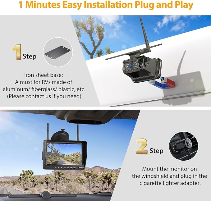 Magnetic Solar Wireless Backup Camera Plug and Play 7" 1080P HD DVR IPS Monitor,IR Night Vision,IP69 Waterproof 1-Min Solar Install,No-Drill,Xroose Wireless Backup Camera for Truck/Trailer/Camp