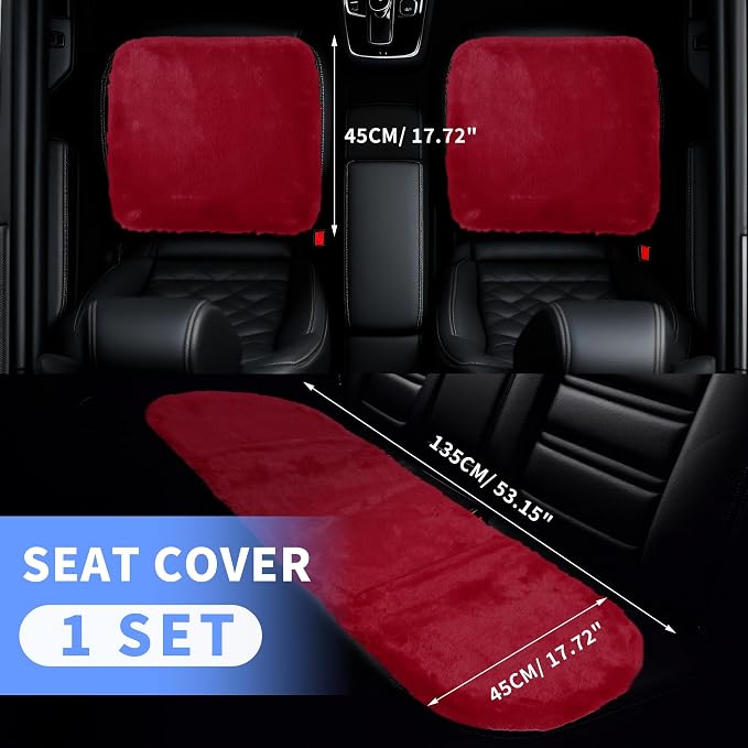 X AUTOHAUX Universal Car Seat Cover Set Car Seat Cushion for Front Rear Seat Shearling Wool Seat Mat Wine Red 1 Set