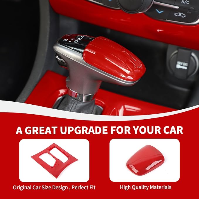 RAZPOY 5PCS Red Interior Trim Kit Compatible with 2015-2023 Dodge Charger Accessories, Gear Shift Cup Holder Cover Headlight Switch Air Conditioning Panel Trim