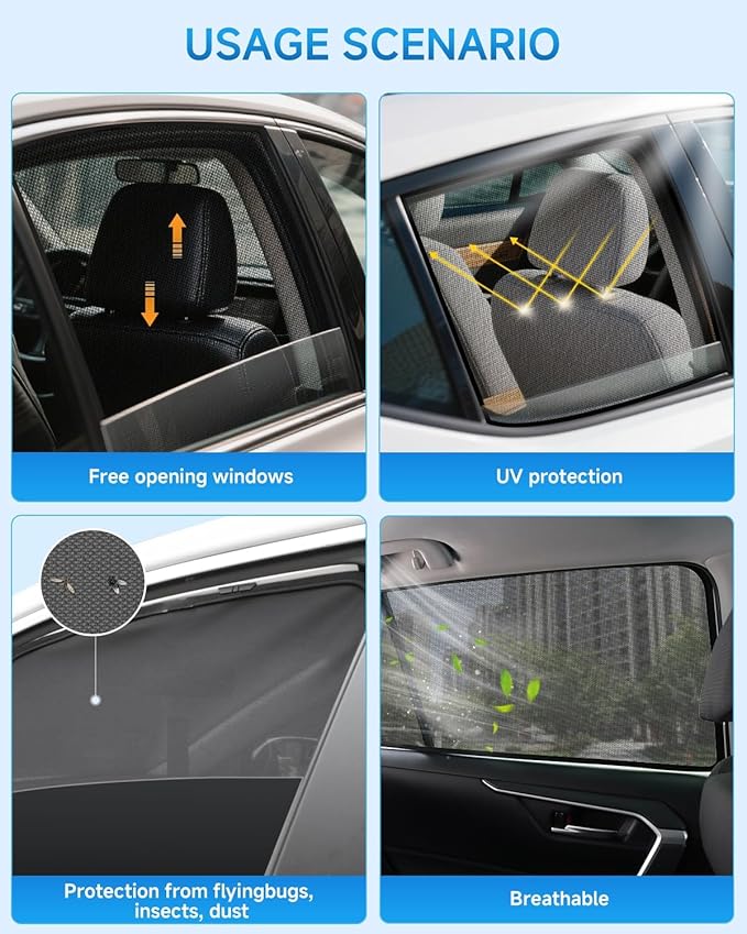 Car Window Shades for Nissan Rogue(2014-2020), 2-Pack Rear Window Sun Shades for Baby – Breathable Mesh, UV & Heat Blocker, Privacy Protection for Camping, Travel, Sleep & Nursing