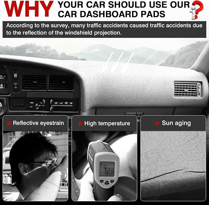 Autorder Dashboard Cover Mat for 1990-1995 Toyota 4Runner Pickup Truck Accessories Dash Cover Upgrade Velvet Dash Mat Sunshade Glare UV Rays Protector