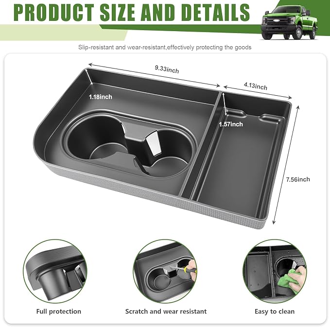 Center Console Cupholder Organizer for 2021-2025 Ford F150 & 2023-2026 F250 F350 F450 F550 F600 Super Duty Cup Holder Coaster Inserts Tray for Ford Super Duty Accessories(Jump Seat Only)