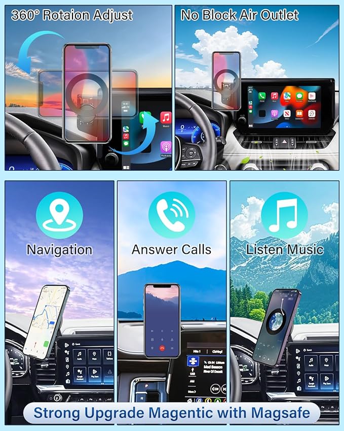 PZK Car Phone Holder for 2010 2012 2013-2024 Toyota 4 Runner Accessories Custom Air Vent Fixed Clip Compatible with MagSafe Stronrg Magnetic Car Phone Mount Automobile Cradles 360° Rotation
