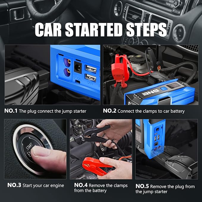 DNA Motoring 12V 2000A Peak Multi-Function Portable Car Battery Jump Starter for Up to 8.0L Gas / 6.3L Diesel Engine, with Carry Case,Blue/Black, TOOLS-00277