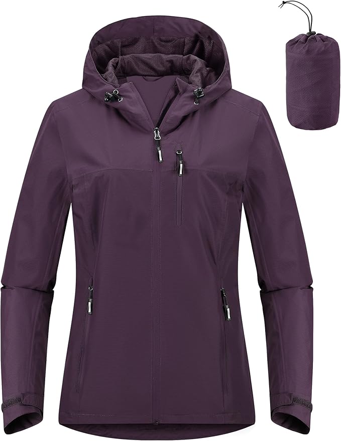 Outdoor Ventures Packable Rain Jacket Women Lightweight Waterproof Raincoat with Hood Cycling Bike Jacket