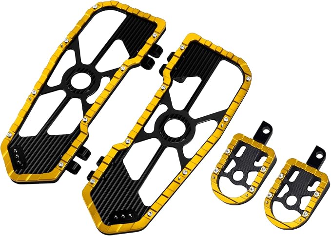 Motorcycle Floorboards Driver Passenger Footboards Wide Foot Pegs Board Pedal Compatible with Touring Electra Road Street Glide Softail Road King Yellow Edge