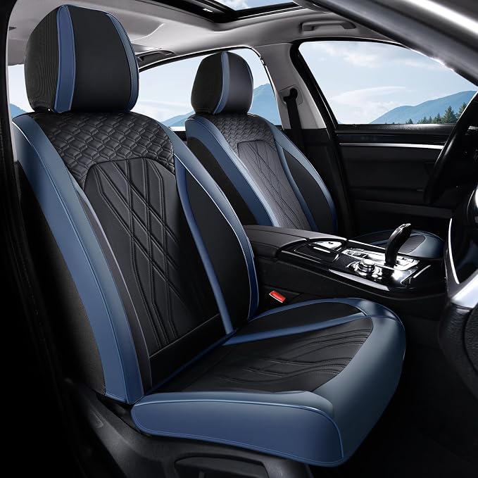 FLORICH Seat Cover Full Set Leather Car Seat Cover Front and Rear 5 Seats Full Coverage Seat Protector Waterproof Automotive Interior Cover Universal Fit for Most Car Truck SUV Decoration, Blue&Black