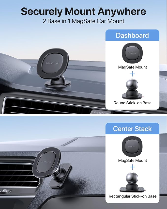 Miracase for MagSafe Car Mount【Strong Magnets】 Magnetic Phone Holder for Dashboard，360 Adjustable Car Phone Holder, Compatible with Garmin GPS iPhone Android and All Smartphones, Black
