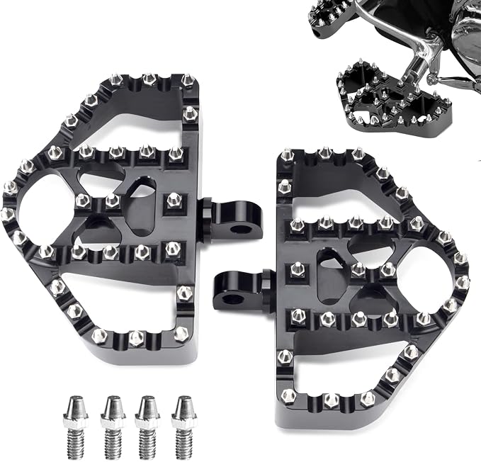 Goldfire MX Style Foot Peg Front Rear Pegs Footrests Boards MINI Floorboards Highway Pegs Fit For Motorcycle Harley Electra Glide Softail Dyna Chopper Sportster 883 (Black)