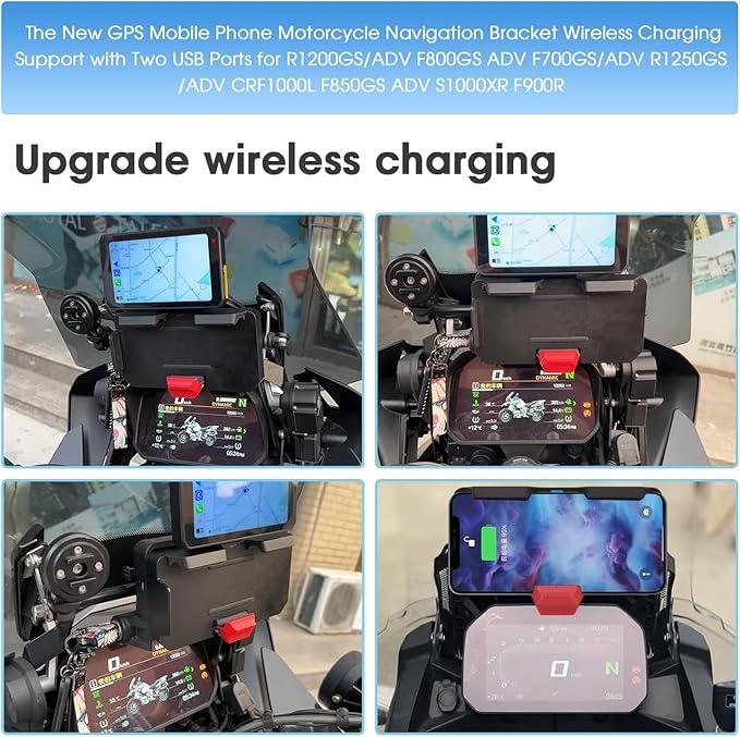 The New GPS Mobile Phone Motorcycle Navigation Bracket Wireless Charging Support with Two USB Ports for R1200GS/ADV F800GS ADV F700GS/ADV R1250GS/ADV CRF1000L F850GS ADV S1000XR F900R