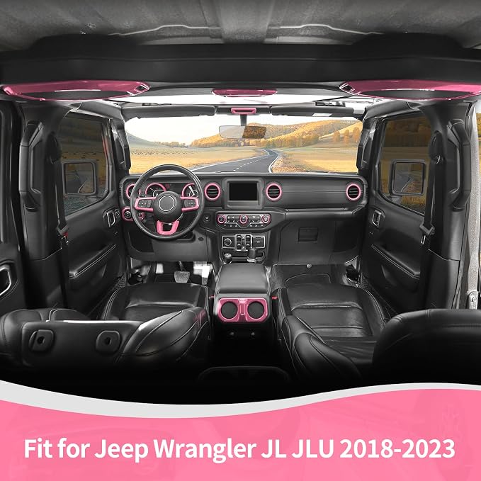 RT-TCZ for Wrangler JL Interior Trim Kit Pink, Dash Steering Wheel Trim Bezel for Jeep Wrangler JL JLU 2018-2023 Pink Interior Accessories 20pcs