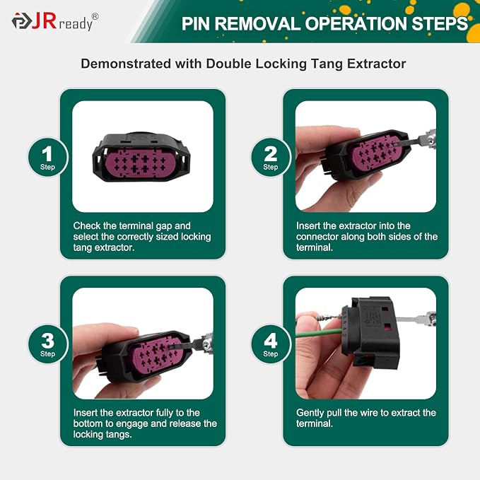 JRready DAP-D173 Molex Pin Extractor Mini Fit Jr Extraction Tool+JRDDS Series Terminal Removal Tool Kit Molex Pin Extractor Tool with Storage Handle 9Pcs Tips for AMP Delphi Molex Bosch Connectors