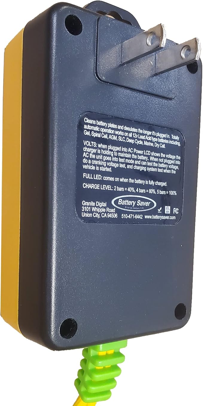 Battery Saver 6V/12V 10 Watt Pulse Maintainer & Tester (Gen. 3) for 1 Vehicle Battery with Low/No Parasitic Power Draw