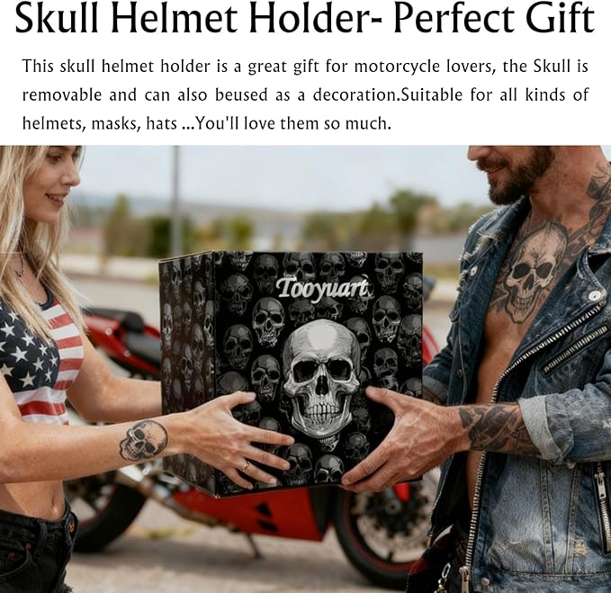 Motorcycle Helmet Rack Wall Mount,Red Skull Helmet Holder Wall Mount with 2 Hooks Helmet Hanger for Coats, Caps, Baseballs and Rugby Helmet,Motorcycle Accessories