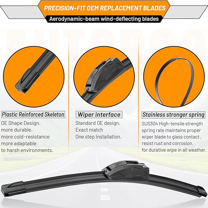 AUTOBOO 22 + 22 Windshield Wipers Replacement for F150 2025 2024 2023-2009,Silverado 1500 2024-2019,Sierra 1500 2024-2019,RAM 1500 2018-2011 Original Factory Quality J/U Hook