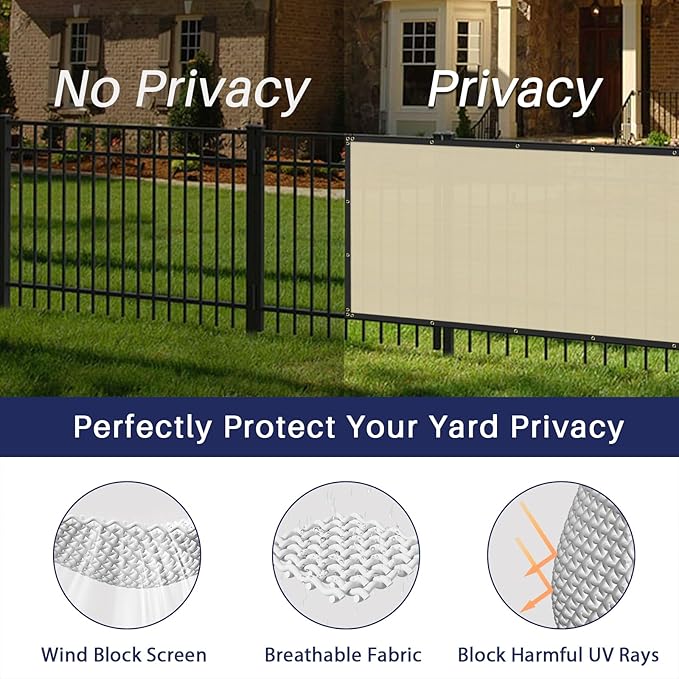 Windscreen4less Privacy Fence Screen Heavy Duty Windscreen Fencing Mesh Fabric Shade Net Cover with Brass Grommtes for Outdoor Wall Garden Yard Pool Deck, 8'x22' Beige