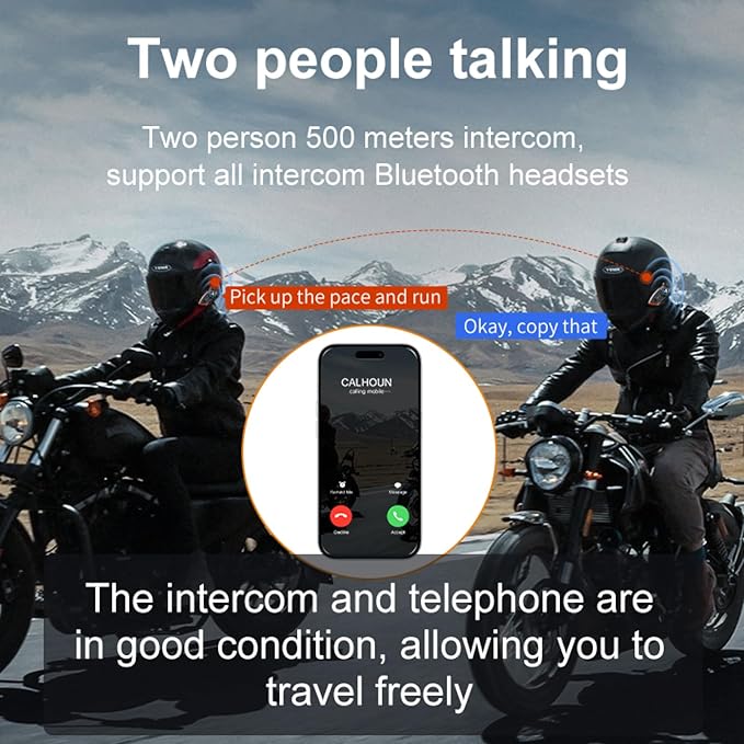 Motorcycle Helmet Bluetooth Headset 500meters 2 Riders Bluetooth Helmet Intercom Headset with CVC Noise Sound Quality Speakers Communication Systems Motorcycle Riding/Snowmobile/Cycling/Sports