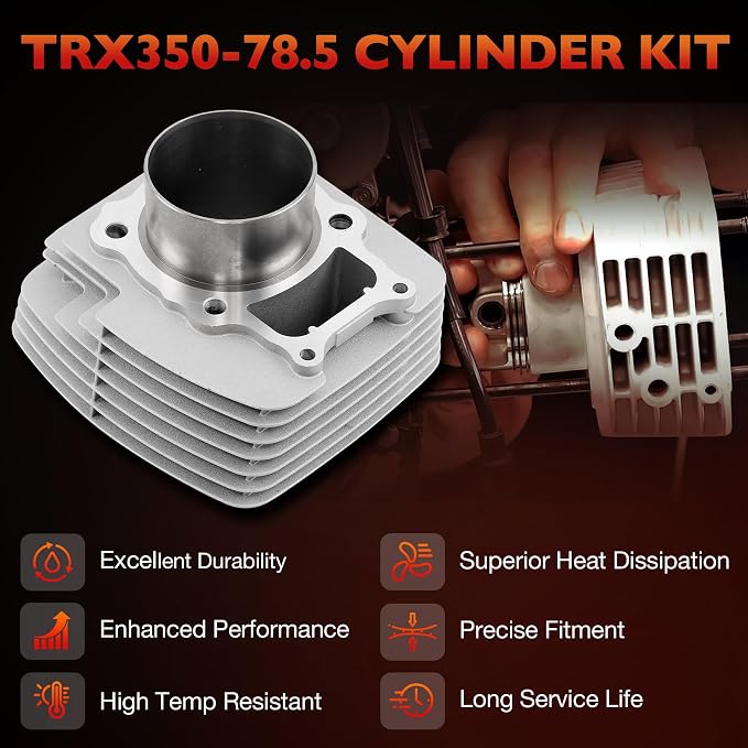 78.5mm Top End Rebuild Kit Fits Honda Rancher 350 TRX350 FE FM TE TM 2000-2006, Cylinder, Piston, Rings, Gaskets & Spark Plug, Replaces 12100-HN5-670 13101-HN5-670