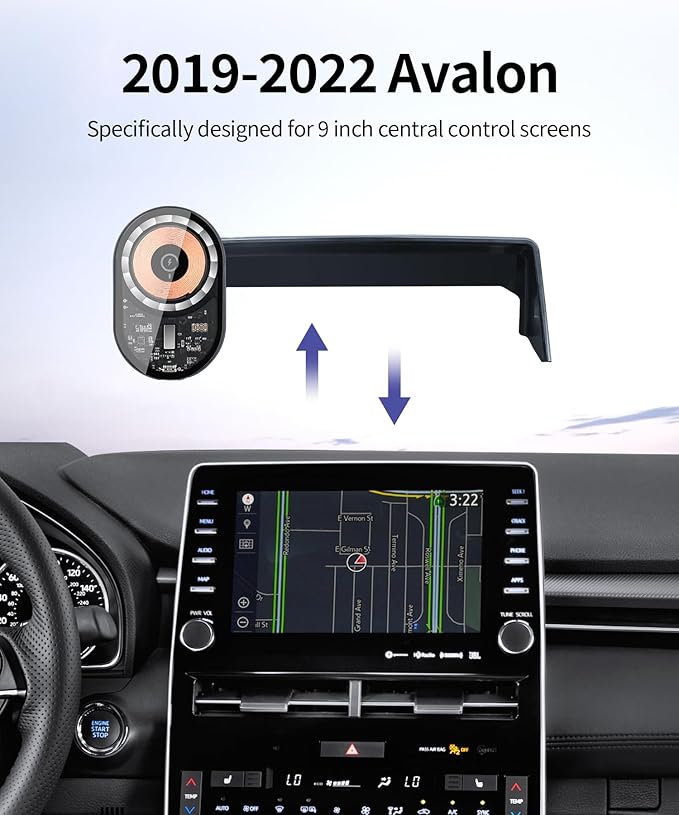 Wireless Charging Car Phone Holder for Toyota Avalon 2019-2022, 9" Screen Fixed Clip, 360° Rotation Car Phone Mount Compatible with MagSafe