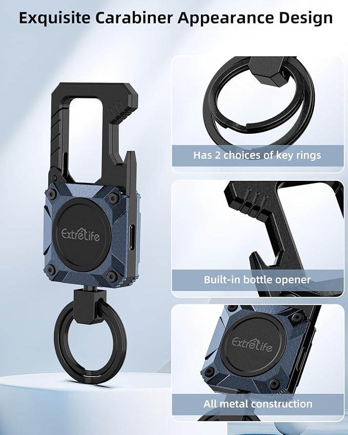 ExtreLife Keychain, Works with Apple Find My, Bottle Opener, Carabiner Car Key Chains with Gps Tracker