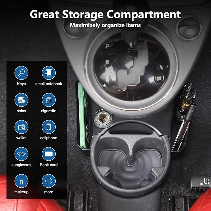 Gear Shift Organizer Tray Compatible with Fiat 500 2007-2024,Cup Holder Auxiliary Storage Box,Center Console Insert Container Secondary Storage Box Interior Accessories 1PCS (for Fiat 500 2007-2015)