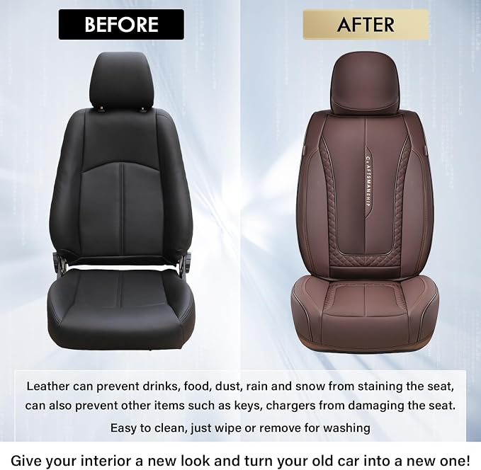 Coverado Car Seat Cover Front Seats, Brown Seat Covers Front Seats, Nappa Leather Waterproof, Car Seat Cushion, Car Seat Protector Universal Fit Most Cars