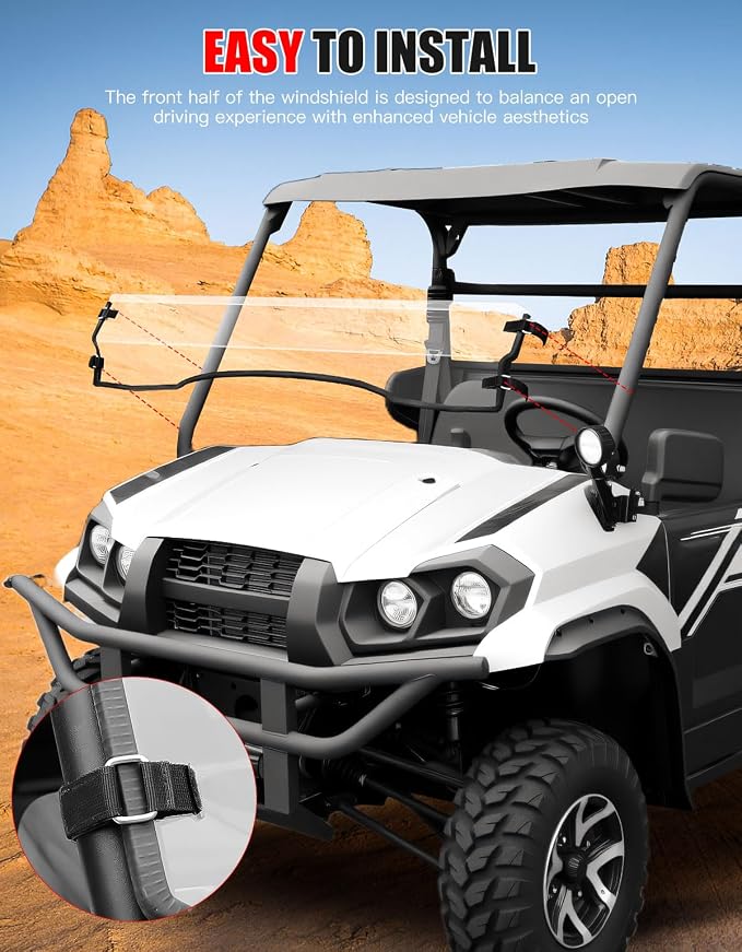 Front Half Windshield for Kawasaki Mule Pro-MX, UTV Clear Front Half Windscreen PC Scratch Resistant Windshield for Kawasaki Mule Pro MX 2019-2026 Accessories