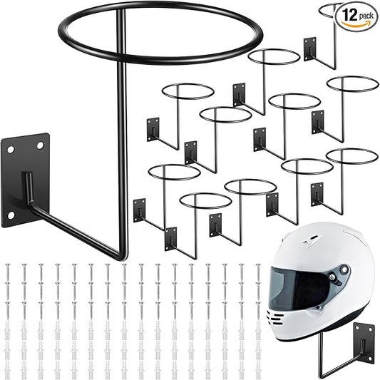 Potchen 12 Pack Helmet Hanger Wall Mount Motorcycle Helmet Rack Metal Ball Holder for Basketball Volleyball Football Multifunctional Display Hook Stand for Cap Hat Wig Riding Jacket Coat