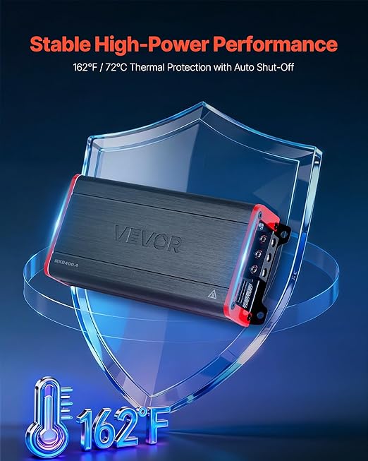 VEVOR 4 Channel Car Audio Amplifier 2 Ohm Stable Bridgeable Class D Full Range Amp Max Power 4 x 272W @ 4 Ohm / 4 x 400W @ 2 Ohm for Car SUV Truck Off-Road