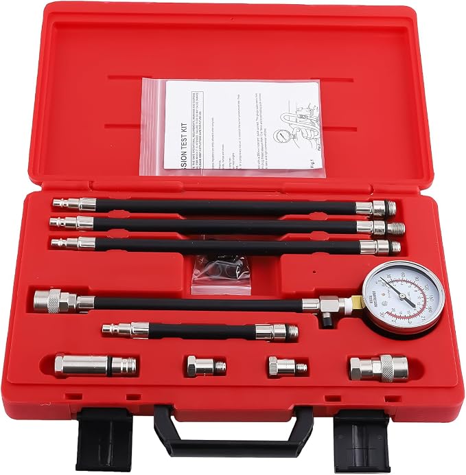 maXpeedingrods Engine Compression Tester Kit, Manual Pressure Release, 2-3/4 in. Bourdon Tube Gauge, Quick-Disconnect Coupler, Threaded Adapters for Motorcycles, Marine and Small Engines