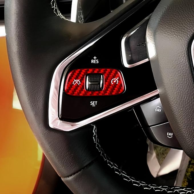 Real Carbon Fiber Steering Wheel Volume Control Button Covers - for Corvette C8 2020 2021 2022 2023 2024 2025 Carbon Fiber Accessories, Durable Anti-Scratch Protective Accessories (Red)